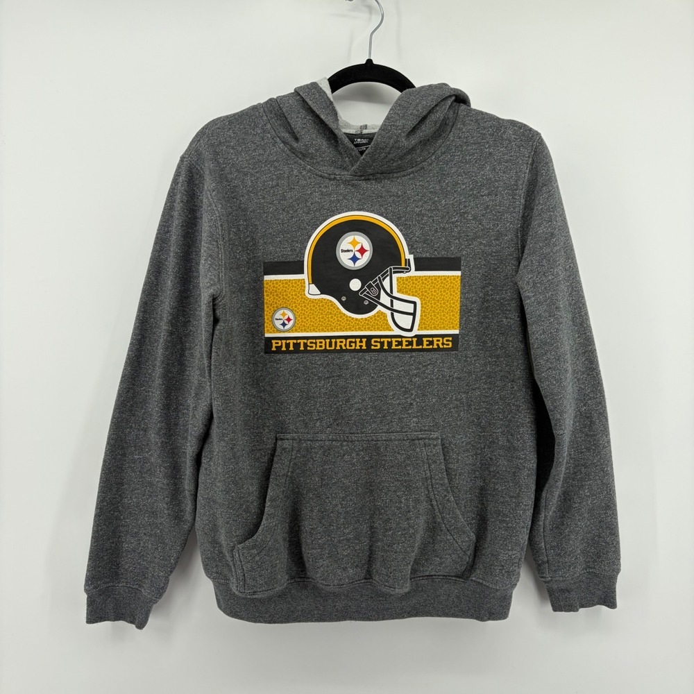 NFL Team Apparel Pittsburgh Steelers Youth Large‎ Hoodie Gray Helmet Graphic